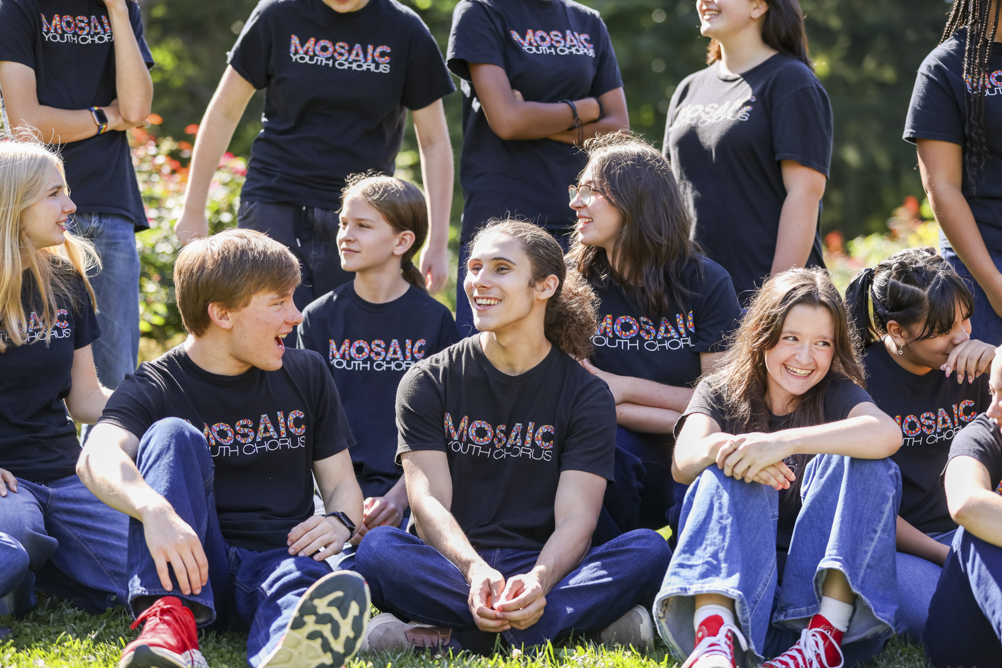 Group photo of Mosaic Youth Chorus at the Rose Garden in Bethlehem, PA. 